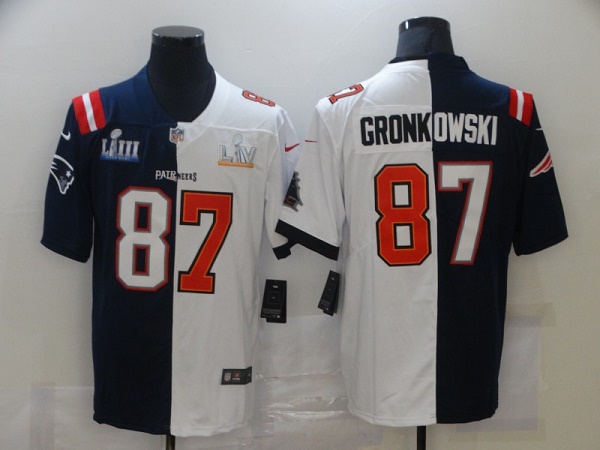 Men's Tampa Bay Buccaneers #87 Rob Gronkowski White NFL Navy Super Bowl Split GOAT Stitched Jersey Men's Tampa Bay Buccaneers #87 Rob Gronkowski White NFL Navy Super Bowl Split GOAT Stitched Jersey